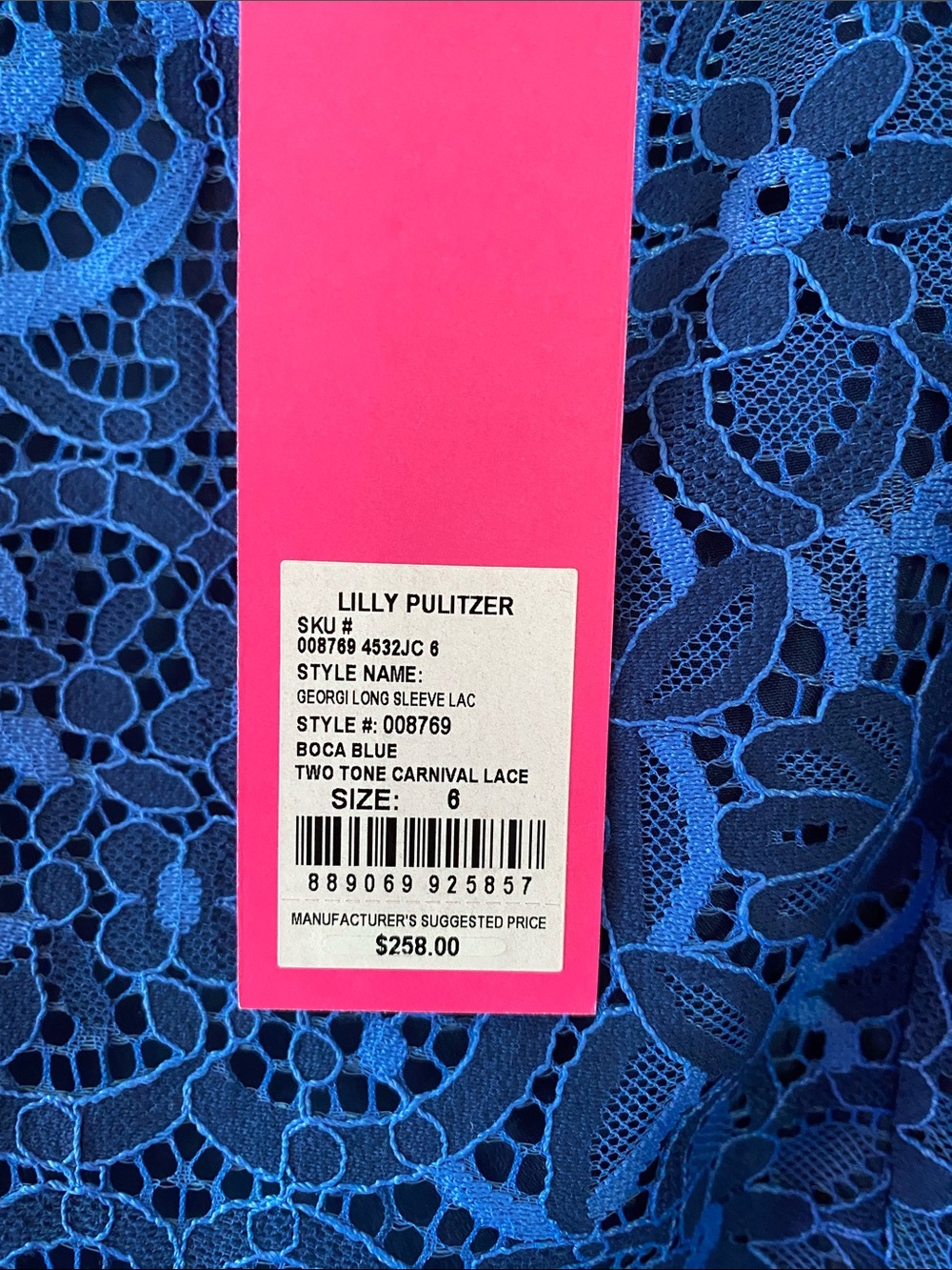 Lilly Pulitzer Royal Blue Lace Long-Sleeve Shift Dress - Picture 2 of 5